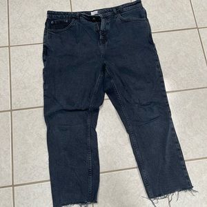 TopShop Petite blue black Raw hem straight jeans